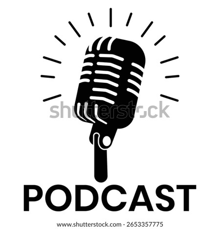 Podcast icon, Microphone icon, vector with sound wave. Silhouette of podcast logo,  concert, rock sound wave equalizer symbol, voice, recording logo. Microphone vector illustration.