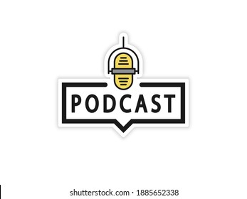 Podcast icon in modern yellow-gray colors. Design for logo, badge, stamp and podcast sticker. User interface. Vector illustration.