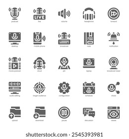 Podcast Icon Pack für Ihre Website, Ihr Handy, Ihre Präsentation und Ihr Logo-Design. Design von Podcast-Symbolen. Vektorgrafik-Illustration und bearbeitbarer Strich.