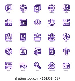 Pacote de ícones do podcast para seu site, celular, apresentação e design de logotipo. Ícone de podcast design de gradiente básico de linha. Ilustração de gráficos vetoriais e traçado editável.