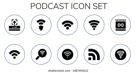 podcast icon set. 10 filled podcast icons.  Collection Of - Wifi, Wifi signal, Wireless, Rss, Feed