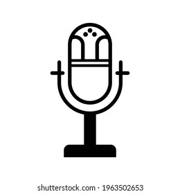 podcast icon set. A black studio desk microphone. Webcast audio recording concept logo.