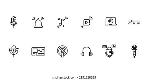 Podcast icon set. Podcast outline icon. Vector illustration.