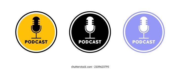 Podcast icon set. Radio studio microphone. Vector EPS 10. Isolated on white background.