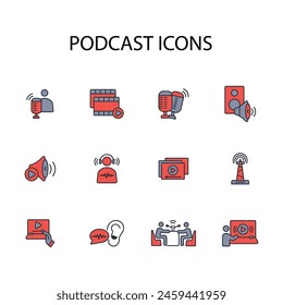 Podcast icon set.vector.Editable stroke.linear style sign for use web design,logo.Symbol illustration.