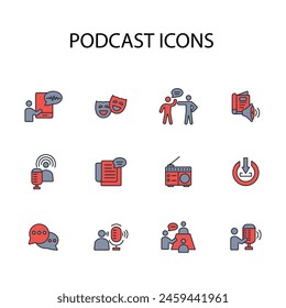 Podcast icon set.vector.Editable stroke.linear style sign for use web design,logo.Symbol illustration.