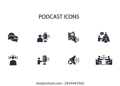 Podcast icon set.vector.Editable stroke.linear style sign for use web design,logo.Symbol illustration.