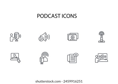 Podcast icon set.vector.Editable stroke.linear style sign for use web design,logo.Symbol illustration.