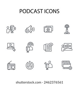 Podcast icon set.vector.Editable stroke.linear style sign for use web design,logo.Symbol illustration.