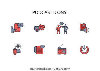 Podcast icon set.vector.Editable stroke.linear style sign for use web design,logo.Symbol illustration.