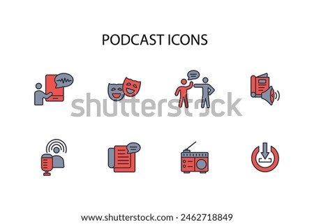 Podcast icon set.vector.Editable stroke.linear style sign for use web design,logo.Symbol illustration.