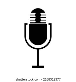 Podcast Icon. The Studio Desk Microphone Is Black With The Sound Broadcast Wave Symbol. Webcast Audio Recording Concept Logo.