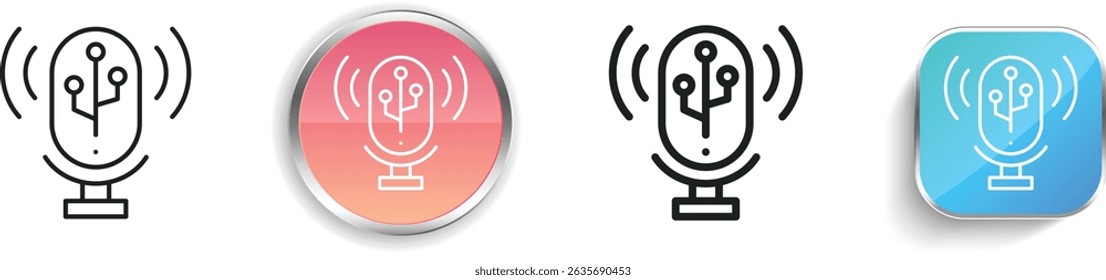 icono de podcast. Diseño de estilo lineal delgado, regular y de Botón aislado sobre fondo blanco