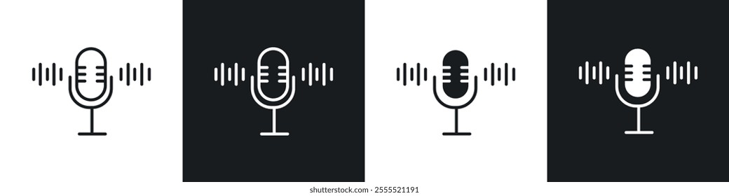 Podcast icon vector collection in black and white.