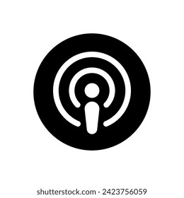 Podcast icon vector on black circle. Podcasting sign symbol