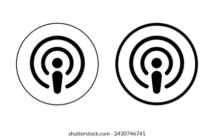 Podcast icon vector on circle line. Podcasting sign symbol