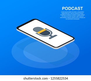 Podcast icon, vector symbol in flat isometric style isolated on color background. Vector stock illustration.