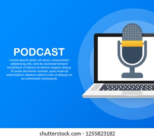 Podcast icon, vector symbol in flat isometric style isolated on color background. Vector stock illustration.