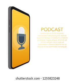 Podcast icon, vector symbol in flat isometric style isolated on color background. Vector stock illustration.