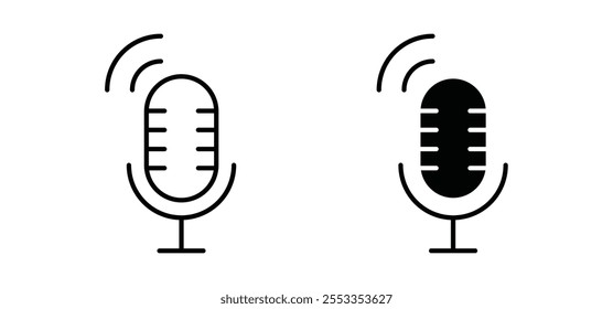 Podcast icons in black filled and outlined style