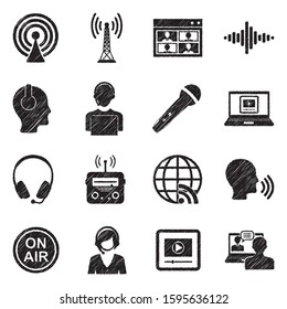 Podcast Icons. Black Scribble Design. Vector Illustration.