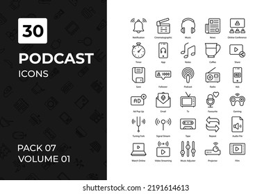 Podcast icons collection. Set contains such Icons as audio, broadcast, broadcasting, and more