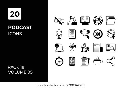 Sammlung von Podcast-Symbolen. Stellen Sie Vektorgrafik mit Elementen für mobile Konzepte und Web-Apps ein. Sammlung moderner Symbole.