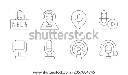 Podcast icons. editable stroke. Containing news, place, placeholder, play button, podcast.