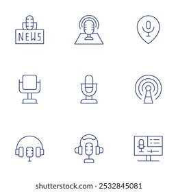Podcast icons set. Thin Line style, editable stroke. news, place, placeholder, podcast.