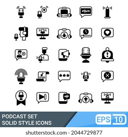 podcast icons set. vector illustration in solid style. EPS 10