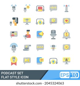 conjunto de iconos de podcast. ilustración vectorial en estilo plano. EPS 10