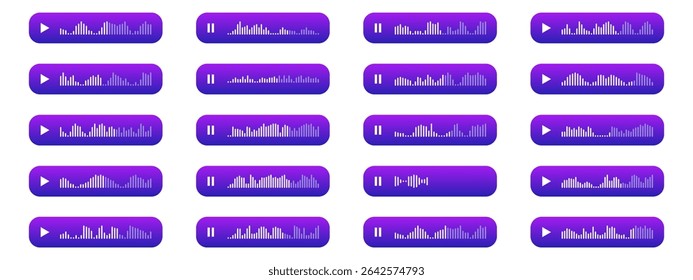 Podcast icons, voice message, sound wave set. Waveform pattern for music player, podcasts, mobile voice message, streaming