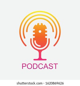 Podcast icon,table studio microphone broadcast,vector illustration icon.