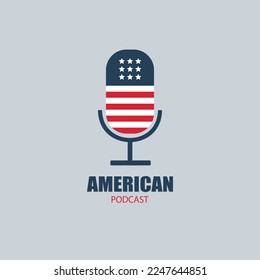 Podcast illustration with American flag concept. Suitable for using logos, social media icons, etc.