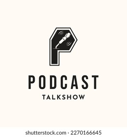 Podcast initial vintage logo vector minimalist illustration logo design, P alphabet of podcast logo design