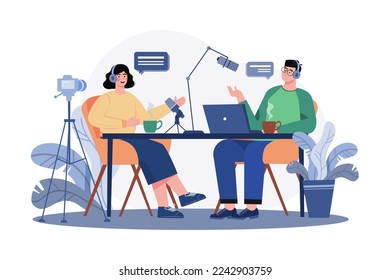 Podcast Interview Illustration concept on white background