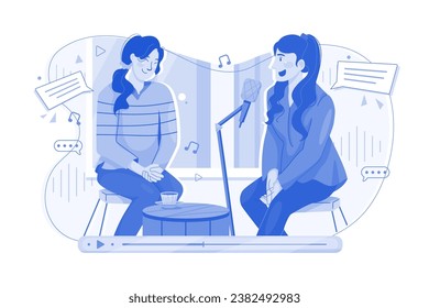 Concepto de ilustración de entrevista de podcast en fondo blanco