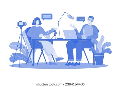 Concepto de ilustración de entrevista de podcast en fondo blanco