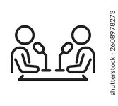 podcast interview recording session clip art icon symbol, content creation, communication concept, isolated flat vector llustration