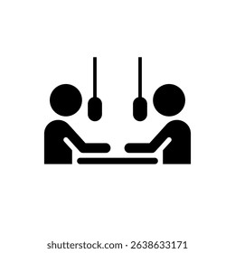 podcast interview recording session clip art icon symbol, virtual event, communication concept, content creation, radio broadcasting, recording studio, live streaming, isolated vector illustration