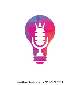 Podcast king and bulb shape vector logo design. King music logo design concept.