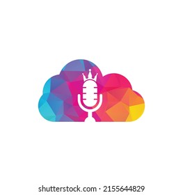 Podcast king and cloud shape vector logo design. King music logo design concept.