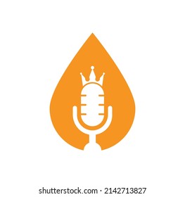 Podcast king and drop shape vector logo design. King music logo design concept.