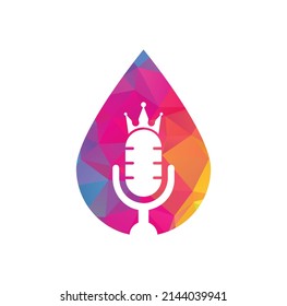 Podcast king and drop shape vector logo design. King music logo design concept.