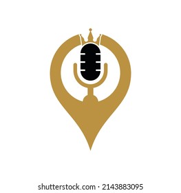 Podcast king and gps shape vector logo design. King music logo design concept.