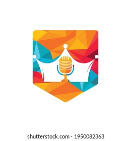 Podcast king vector logo design. King music logo design concept.