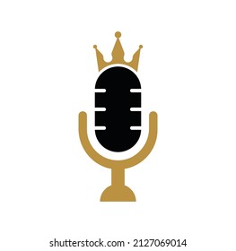 Podcast king vector logo design. King music logo design concept.