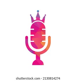Diseño del logotipo del vector del vector king de podcast. Diseño del logo musical King.