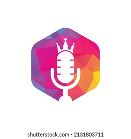 Podcast king vector logo design. King music logo design concept.