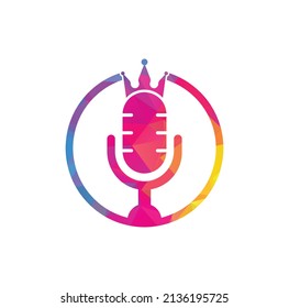 Podcast king vector logo design. King music logo design concept.
